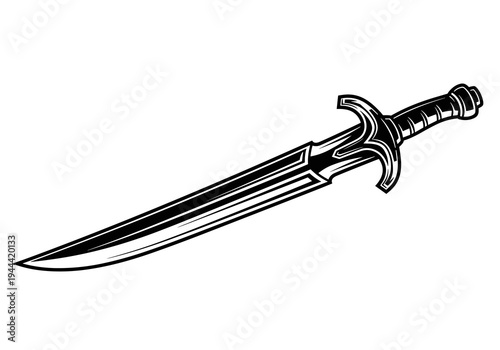 Fantasy Dagger Sword Vector Silhouette Isolated on White Background