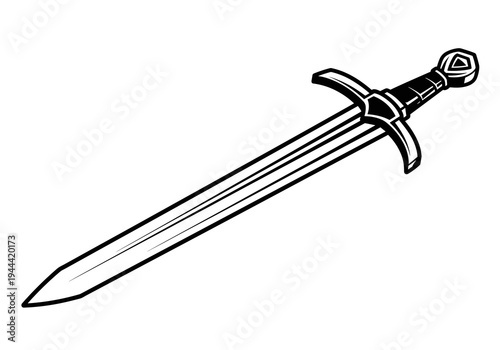 Long Sword Vector Silhouette Isolated on White Background