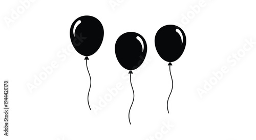 Three black balloons float upwards against a white backdrop creating a simple and striking image silhouette high quality professional detailed modern