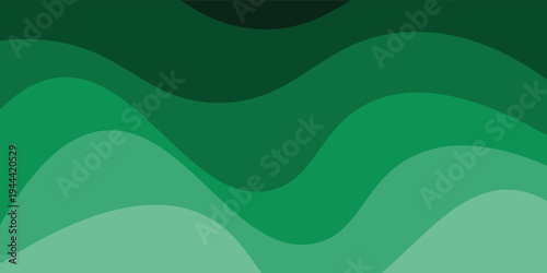 Abstract green wave background with layered paper cut style and organic emerald curves. vector illustration