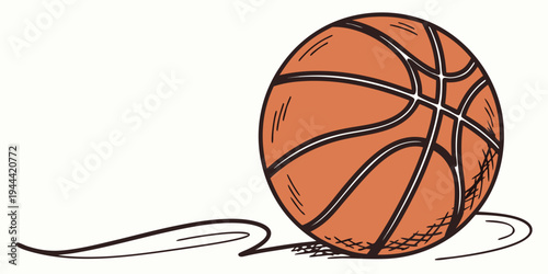 Orange basketball on white background sports equipment orange ball black lines cartoon style