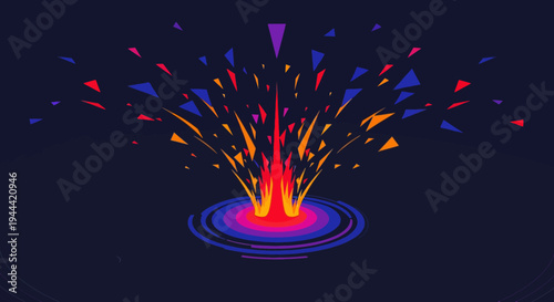 Vibrant colorful explosion illustration with abstract shapes and lines