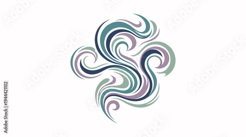 Elegant abstract swirling design featuring graceful curves and organic shapes in harmonious cool tones, symbolizing fluidity, motion, and artistic expression for modern branding or decorative elements