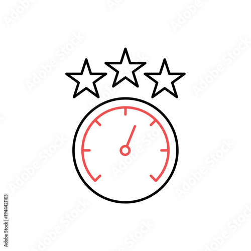 icon a reputation score with speedometer and three stars, isolated against a clean background.