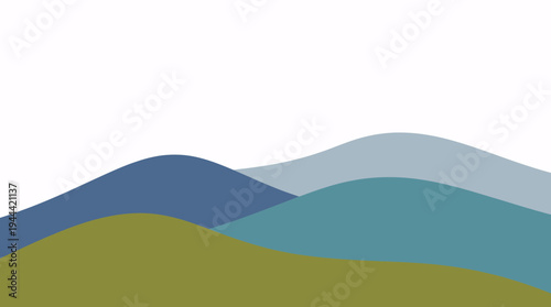 Minimalist abstract landscape illustration featuring serene mountain peaks and rolling hills in a tranquil color palette, perfect for modern design backdrops and peaceful graphic concepts