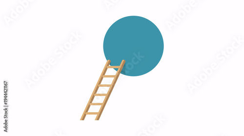 A vivid conceptual illustration of a wooden ladder extending into a bright blue circular opening, signifying the journey to new opportunities, growth, and overcoming obstacles
