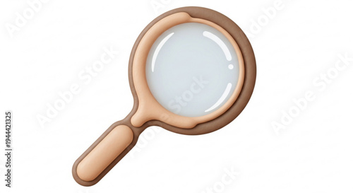 Brown magnifying glass with handle on transparent background