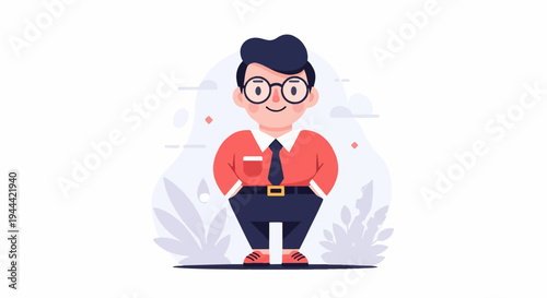A cartoon man with glasses and a red shirt
