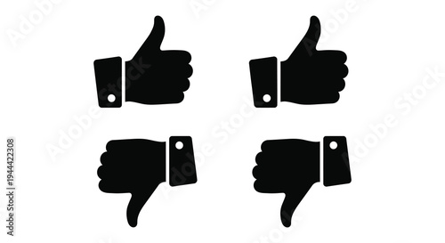Four hands displaying thumbs up and thumbs down gestures in a stark contrasting black silhouette high quality professional detailed modern elegant