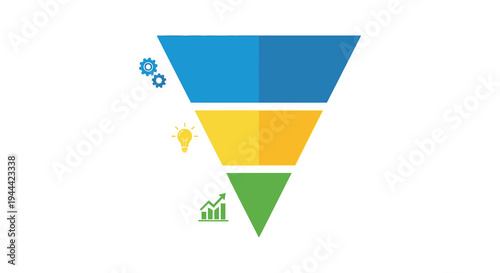 A colorful marketing funnel illustration depicts stages of conversion progressing from broad to specific silhouette high quality professional detailed modern elegant