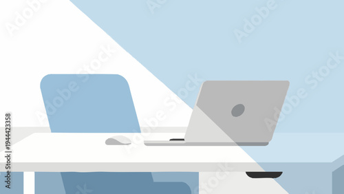 Desk work, laptop. Simple illustration reminiscent of Scandinavia. Vector illustration. (No text) karafuru 