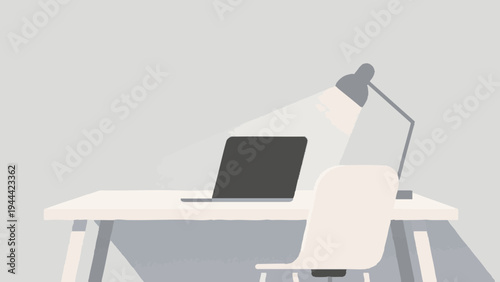Desk work, laptop. Simple illustration reminiscent of Scandinavia. Vector illustration. (No text) karafuru 