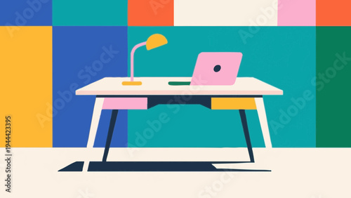 Desk, Work, Office, Stationery, Notebook, Pen, Pencil, Writing, Simple, Scandinavia, Nordic, Minimalist, Vector, Illustration, Colorful, Bright, Pastel, Modern, Design, Lifestyle, Study, Education, Cr