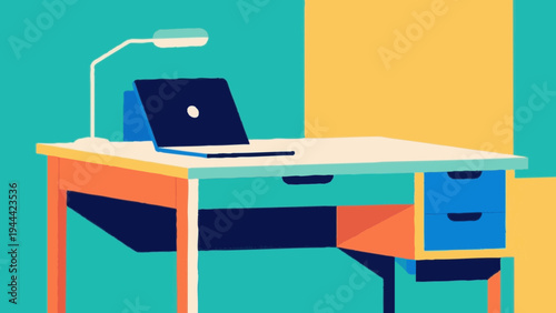Desk, Work, Office, Stationery, Notebook, Pen, Pencil, Writing, Simple, Scandinavia, Nordic, Minimalist, Vector, Illustration, Colorful, Bright, Pastel, Modern, Design, Lifestyle, Study, Education, Cr