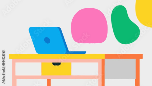 Desk, Work, Office, Stationery, Notebook, Pen, Pencil, Writing, Simple, Scandinavia, Nordic, Minimalist, Vector, Illustration, Colorful, Bright, Pastel, Modern, Design, Lifestyle, Study, Education, Cr