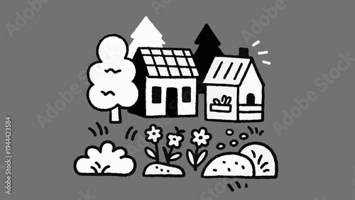 Line art, home gardening. Gardening, simple illustrations