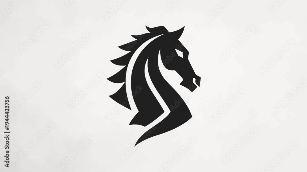 Fototapeta premium A stark black horse head silhouette with a textured effect against a pale cream background