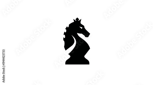 A silhouette of a chess knight in black against a white background, side profile