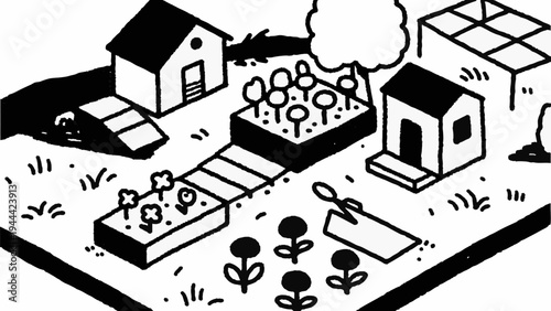 Line art, home gardening. Gardening, simple illustrations
