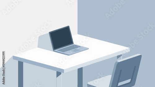 Desk work, laptop. Simple illustration reminiscent of Scandinavia. Vector illustration. (No text) karafuru 