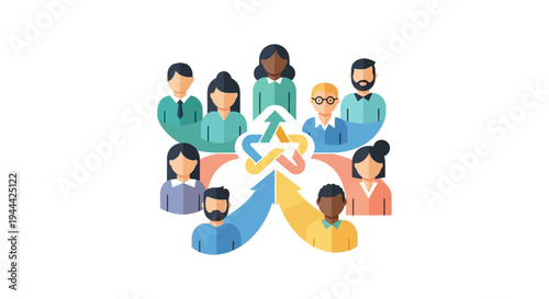 Diverse Business Team Collaboration and Networking Concept - Unified Workforce Integration and Communication Icon