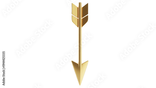 A golden arrow pointing downwards on a white background