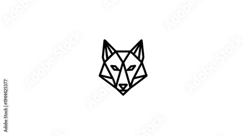 A geometric illustration of an animal head, rendered in thick black lines on a white background