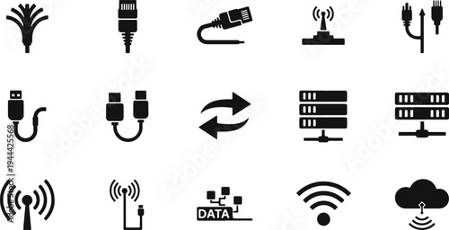 Collection of icons depicting various types of data transfer and network connectivity