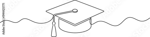 Graduation cap and tassel icon in simple line art style