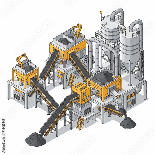 Industrial Processing Plant for Material Sorting and Storage.