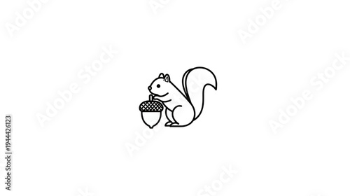 A simple outline drawing of a squirrel holding an acorn. Vector illustration on a white background