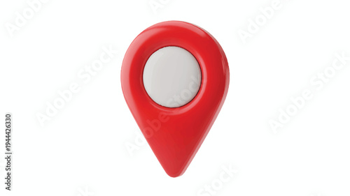 A glossy red map marker with a white circular center isolated on white