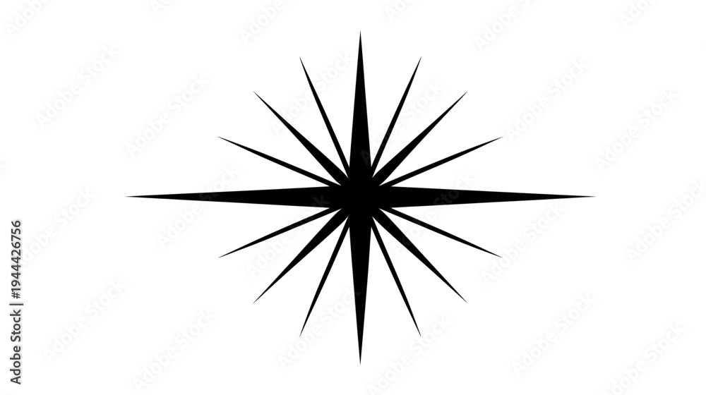 Fototapeta premium A black and white starburst design with sharp, pointed rays extending from a solid center