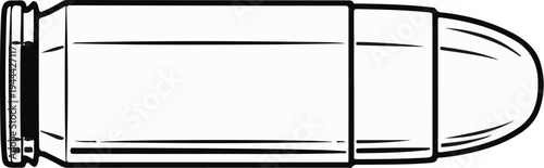 Line art illustration of a single cartridge, ammunition for firearms