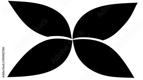 A symmetrical black and white composition featuring four rounded, petal-like shapes radiating outwards
