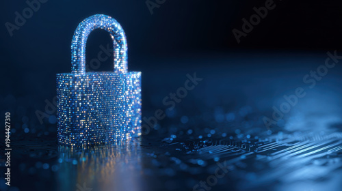 Cyber security data protection digital lock online privacy blue padlock technology concept glowing encryption