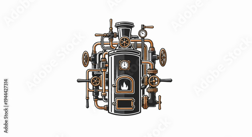 Intricate vintage steam engine with gauges and pipes