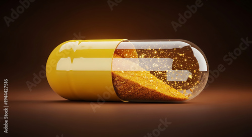 A large yellow capsule pill with a transparent section