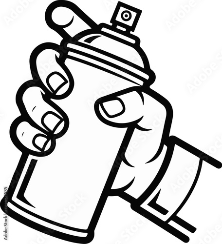 Hand holding spray can, simple graphic illustration