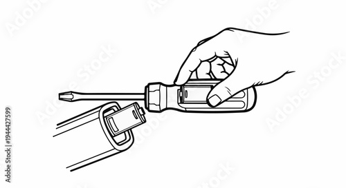Hand holding screwdriver, about to insert battery into device