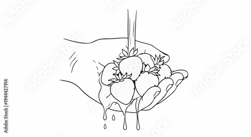 Hand washing fresh strawberries with water dripping off