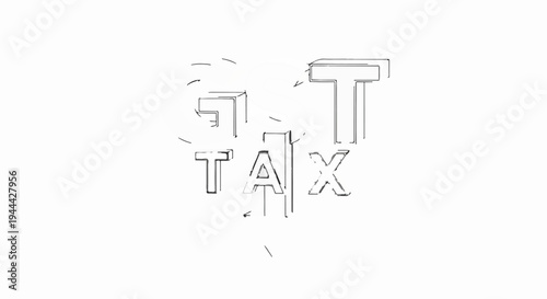 Hand-drawn 3D-effect lettering spells out 'GST TAX' in sketchy lines on white