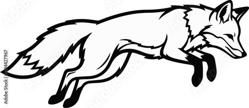 Line art of a stylized fox in mid-leap, dynamic pose, sharp edges, wild animal