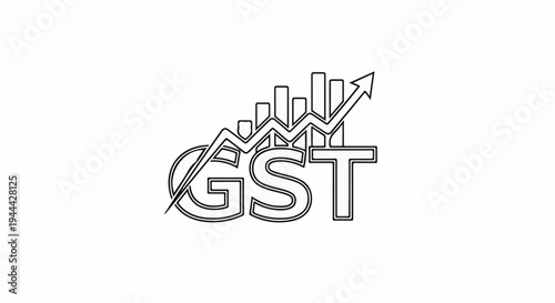 Graphic showing GST text with rising bar chart and upward trending arrow