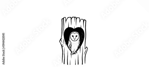 Heart-shaped opening in a tree trunk reveals a perched owl