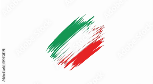 Green and red brush strokes forming diagonal bands on white background