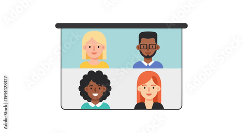 Diverse Team Video Conference Call Screen - Online Meeting & Remote Collaboration