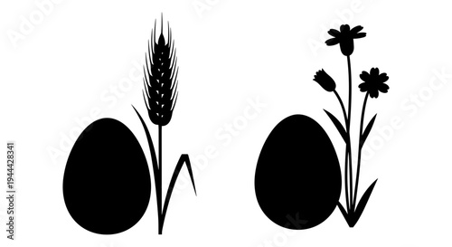 Symbolic contrast between wheat and corn with floral elements Vector, illustration