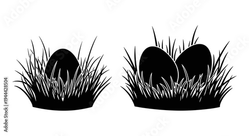 Easter eggs hidden in contrasting grassy nests for a playful visual contrast Vector, illustration