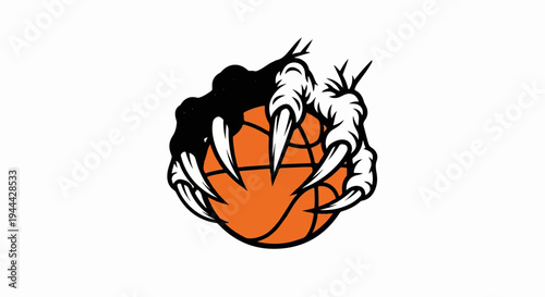 Fierce claw grips an orange basketball with sharp talons
